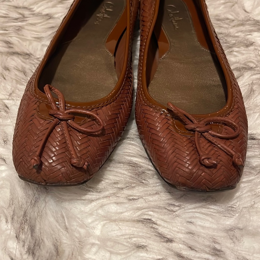 Cole Hann Woven Brown Leather Flats